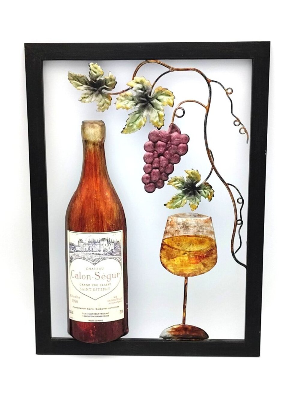 3D Framed Metal Wine Wall Art Grapes Bottle Glass Kitchen Dining Vineyard Decor